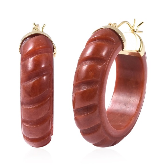0 Jewelry - Red Jade Carved Hoop Earrings